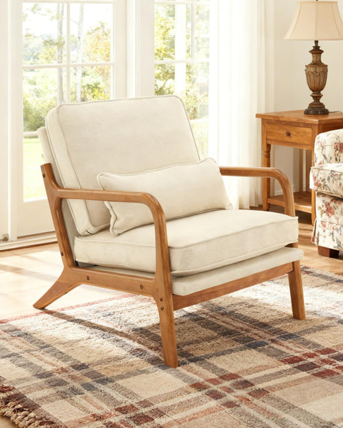Beige Walnut Accent Chair