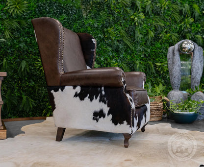 Leather & Cowhide Rustic Wingback Chair