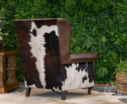 Leather & Cowhide Rustic Wingback Chair