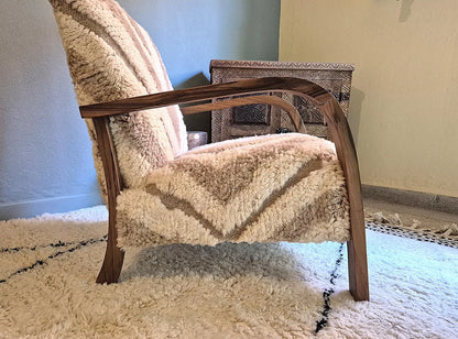 Luxury Moroccan Bouclé Walnut Armchair