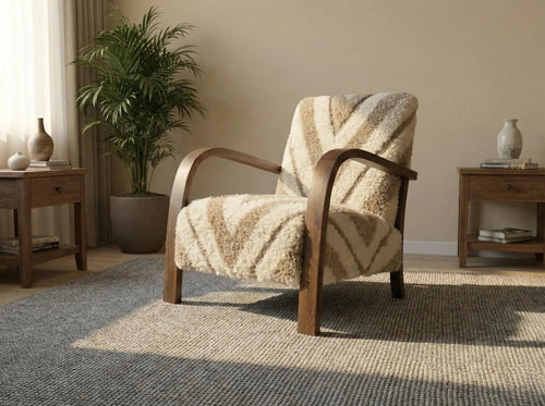 Luxury Moroccan Bouclé Walnut Armchair