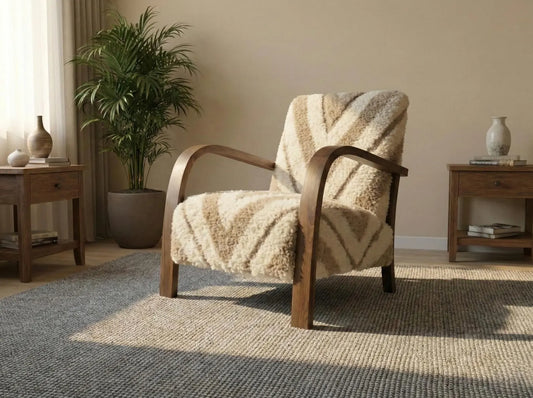 Luxury Moroccan Bouclé Walnut Armchair