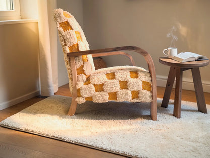Bouclé Walnut Armchair – Handmade Luxury Accent Chair