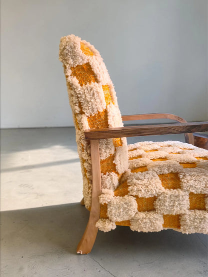 Bouclé Walnut Armchair – Handmade Luxury Accent Chair