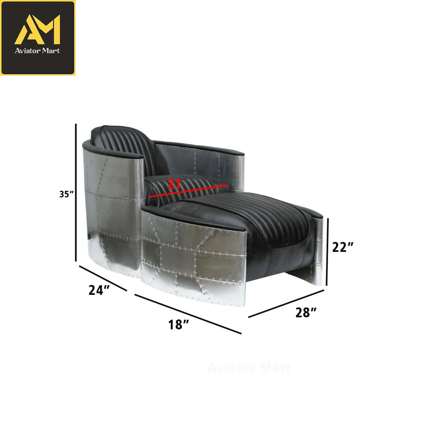 Aviator Leather Chaise Lounge with Ottoman