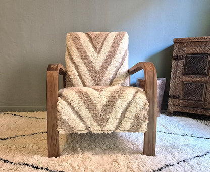 Luxury Moroccan Bouclé Walnut Armchair