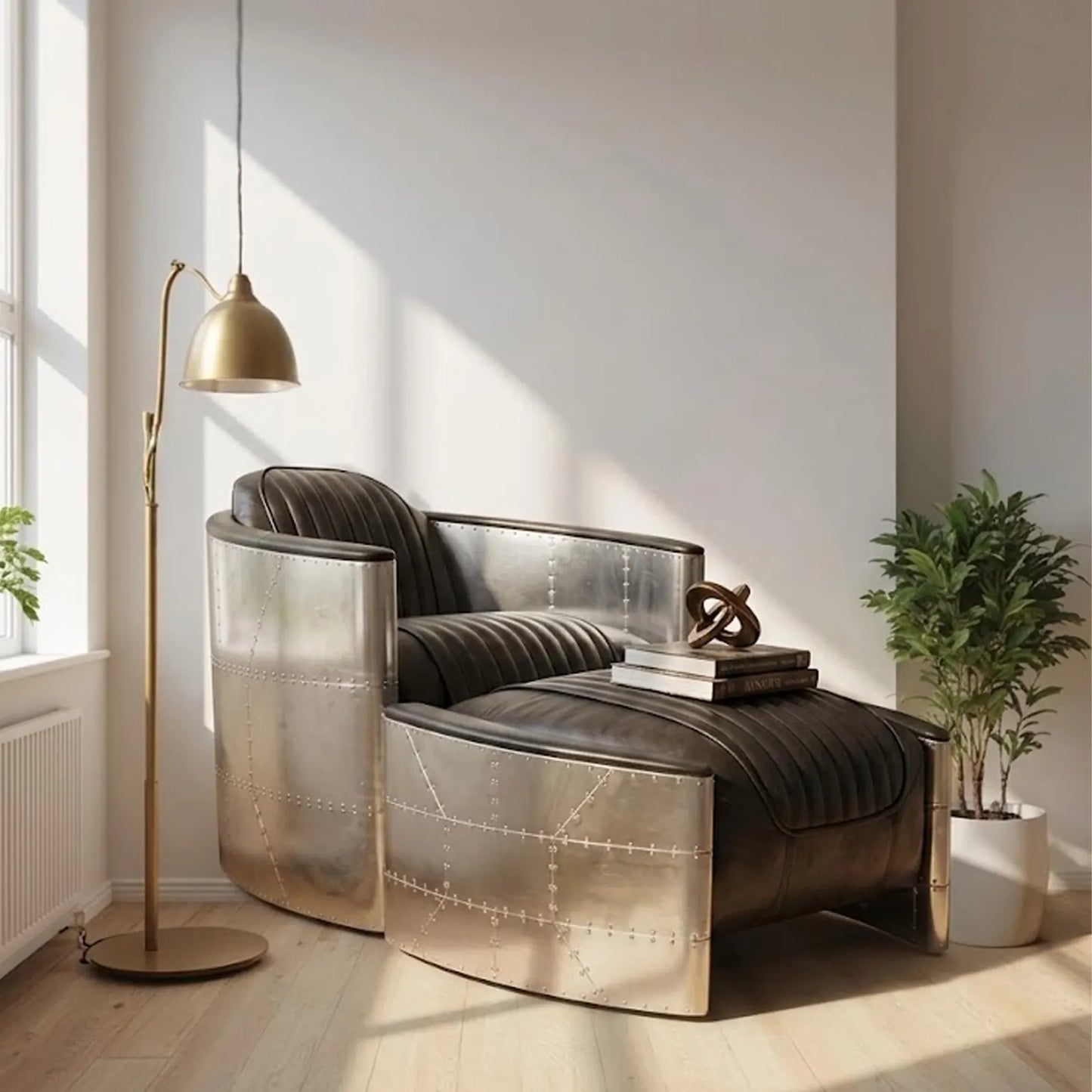 Aviator Leather Chaise Lounge with Ottoman