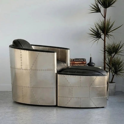 Aviator Leather Chaise Lounge with Ottoman
