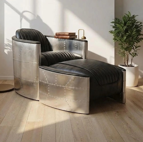 Aviator Leather Chaise Lounge with Ottoman