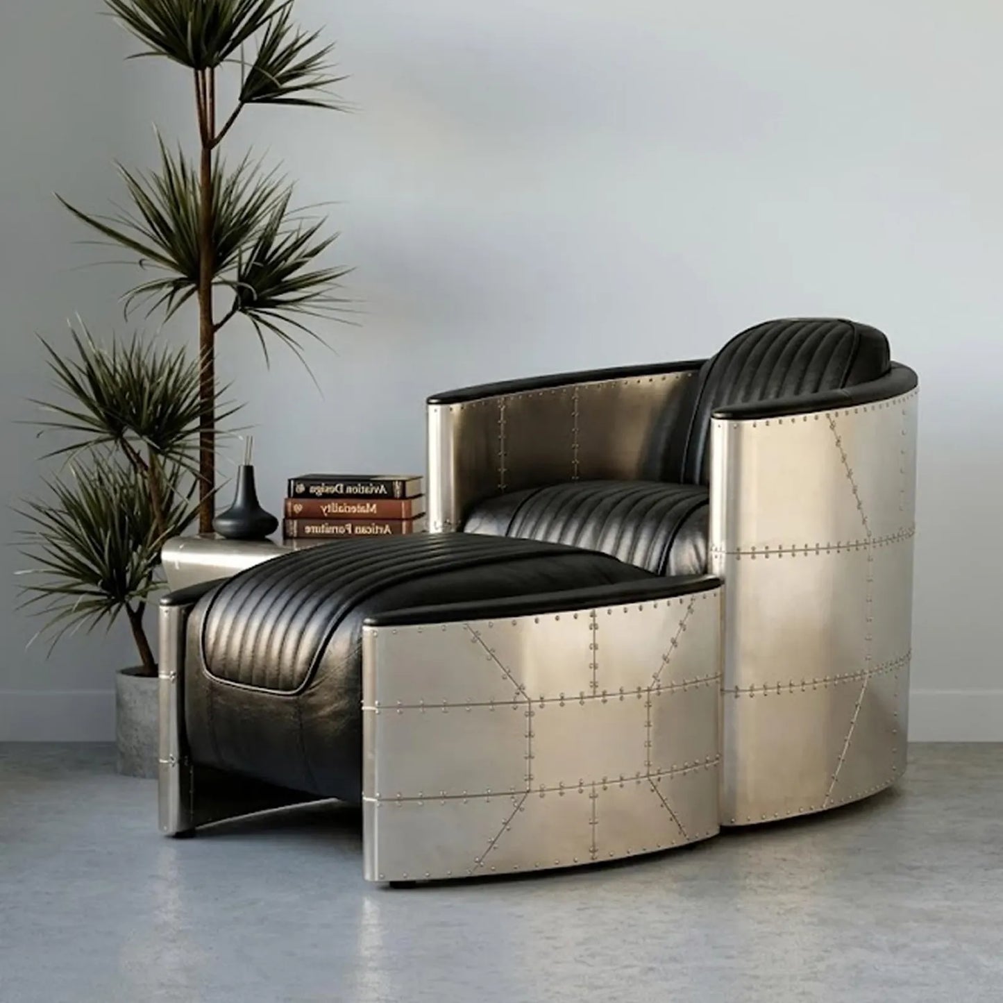 Aviator Leather Chaise Lounge with Ottoman