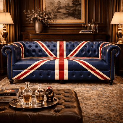 Kingsford – Union Jack Special Edition Hand Painted Top Grain Buffalo Leather Sofa