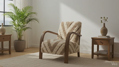 Luxury Moroccan Bouclé Walnut Armchair