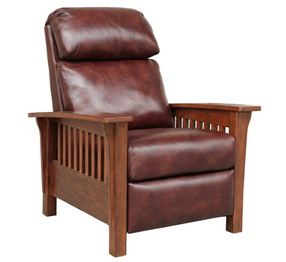 Handcrafted Leather Recliner with Wood Arms