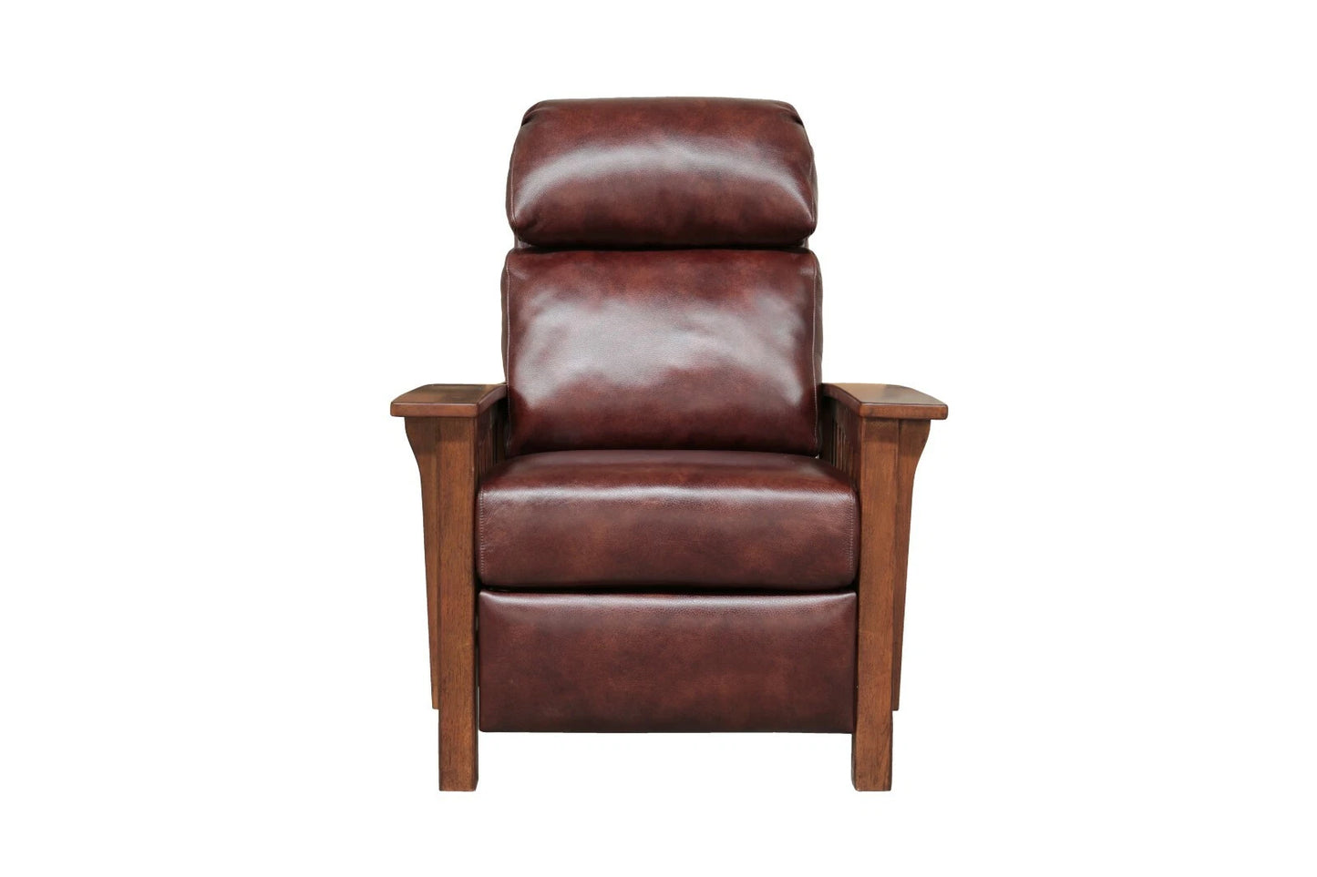 Handcrafted Leather Recliner with Wood Arms