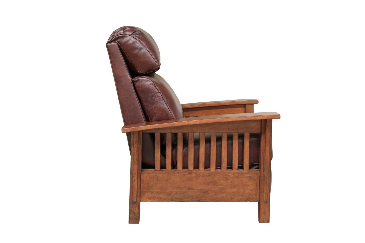 Handcrafted Leather Recliner with Wood Arms