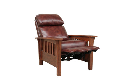 Handcrafted Leather Recliner with Wood Arms