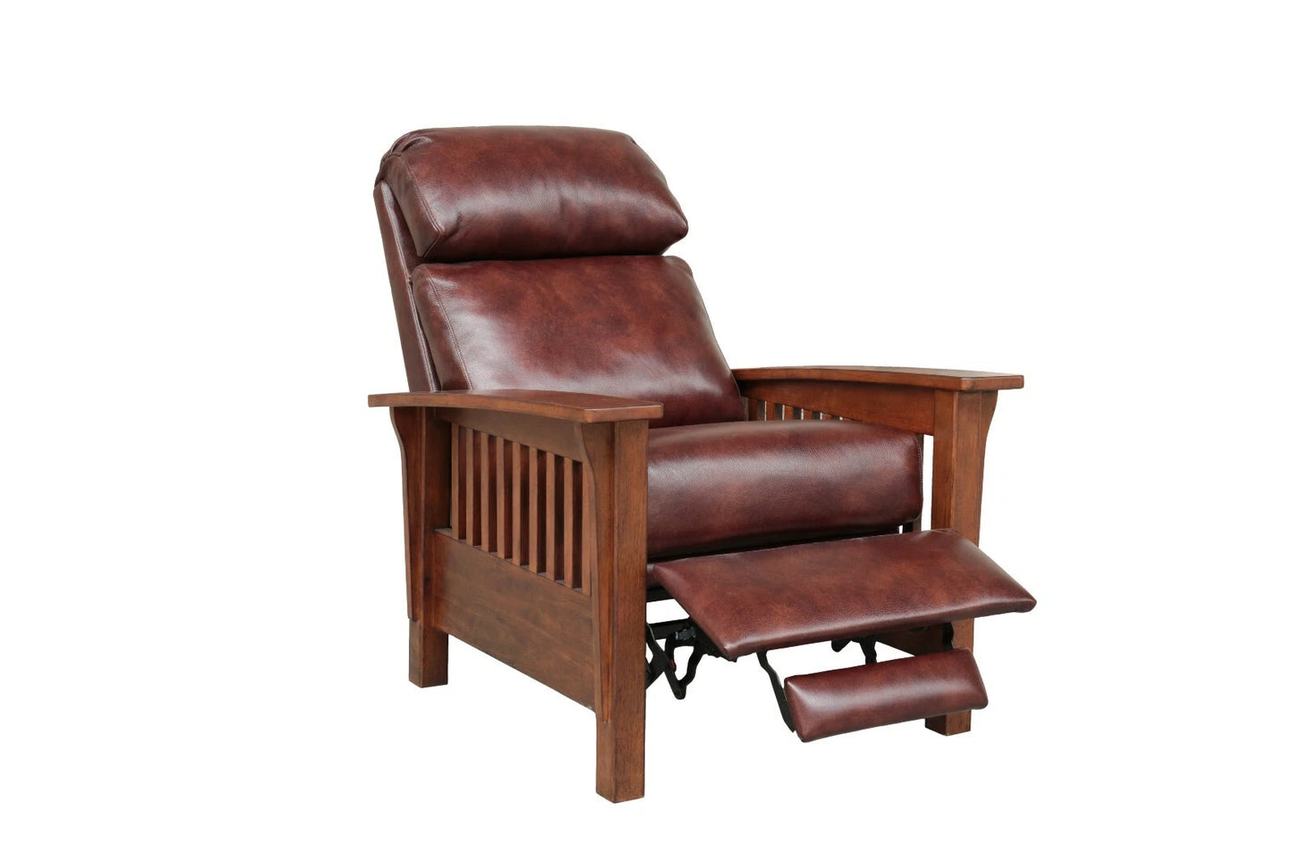 Handcrafted Leather Recliner with Wood Arms